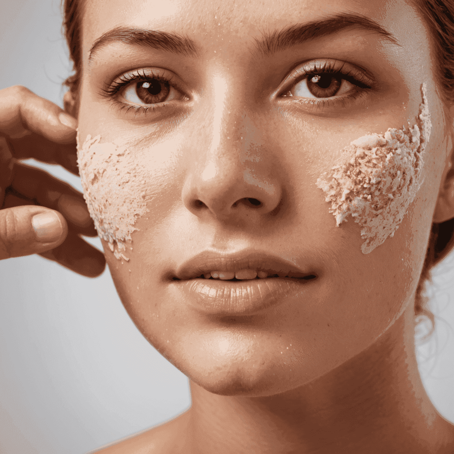 A close-up of smooth, glowing skin being gently exfoliated with a natural body scrub. The image showcases the texture of the scrub and the immediate brightening effect on the skin.