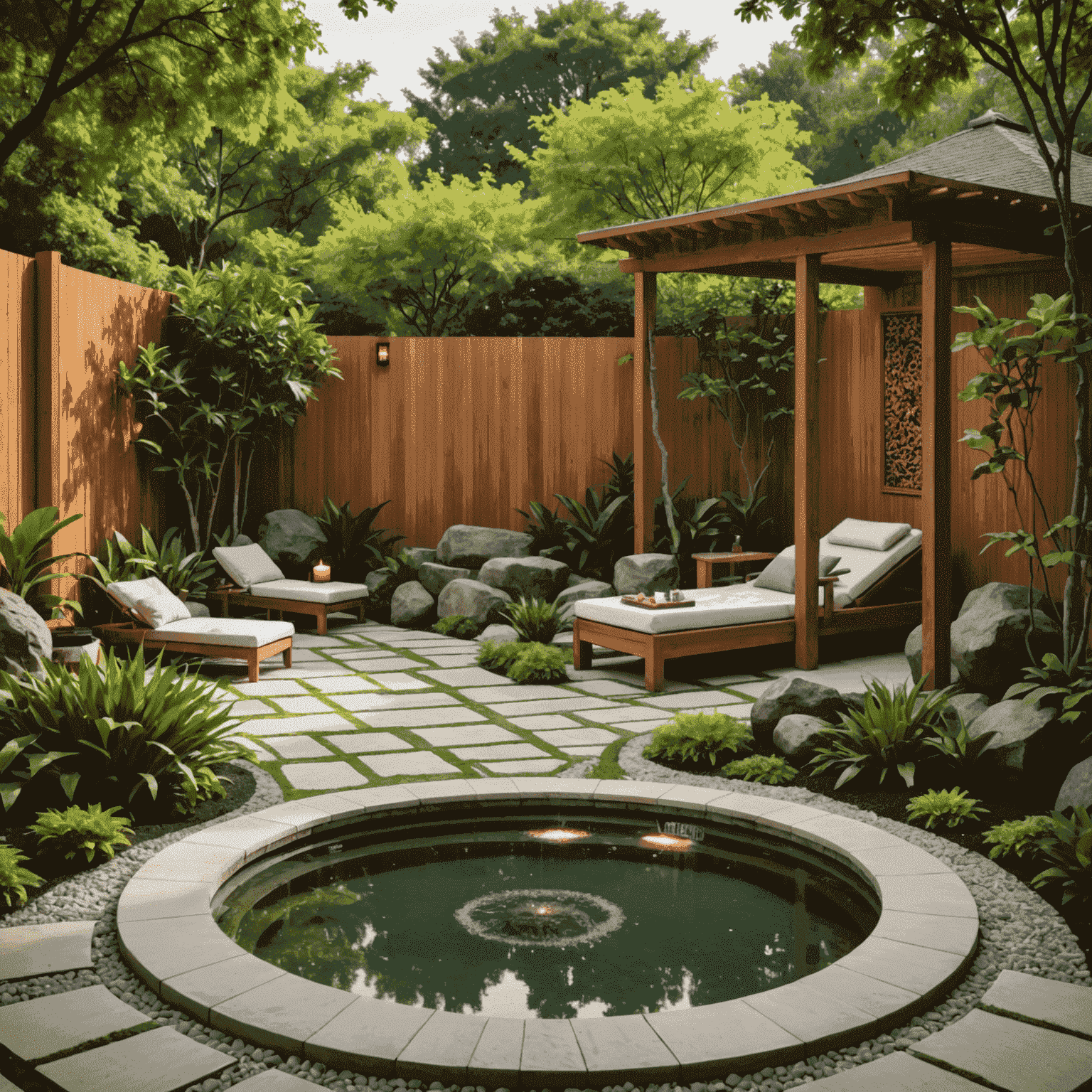 A peaceful meditation garden at KingSpa, showcasing the spa's commitment to holistic wellness